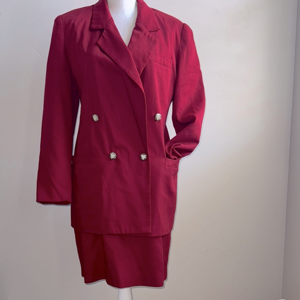 Vintage Red Double-Breasted Blazer and Skirt Set 90s
